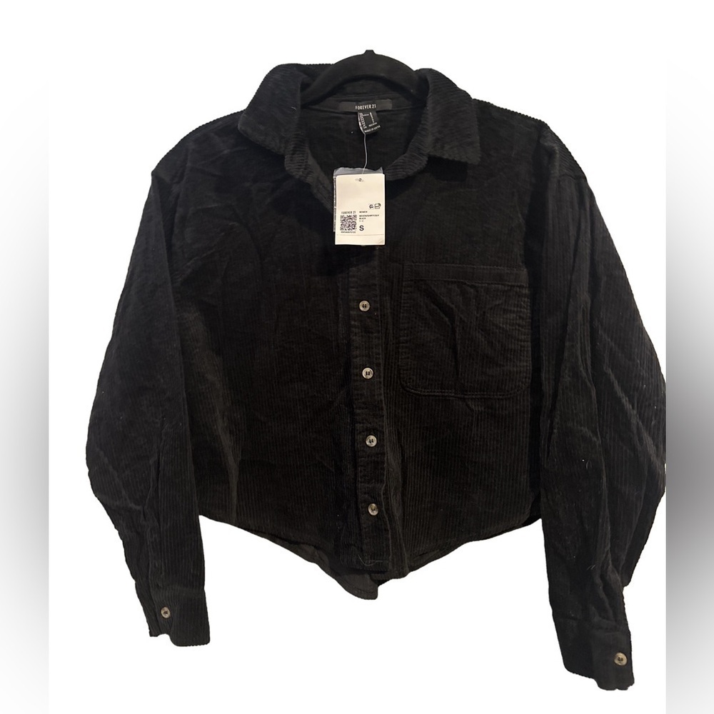 NWT FOREVER 21 Oversized Size as Black Cropped Corduroy Button Up Jacket